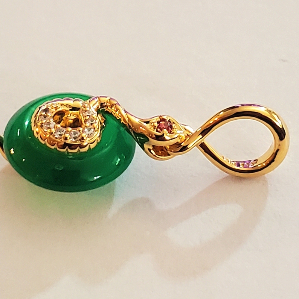 Authentic NEW Pandora Snake Green Murano Glass Dangle Charm 14KGP CZ - Picture 8 of 9